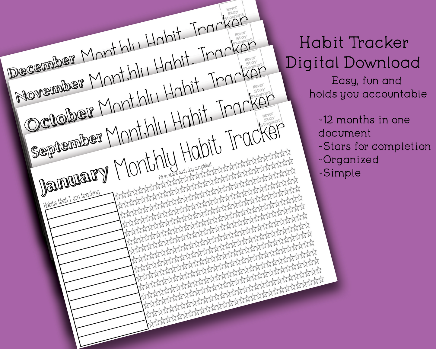 Habit Tracker (12 Month and Weekly) Digital Download
