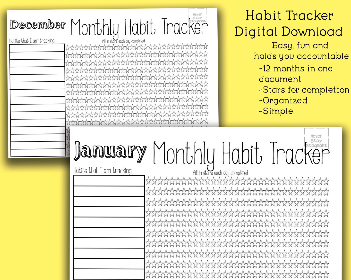 Habit Tracker (12 Month and Weekly) Digital Download