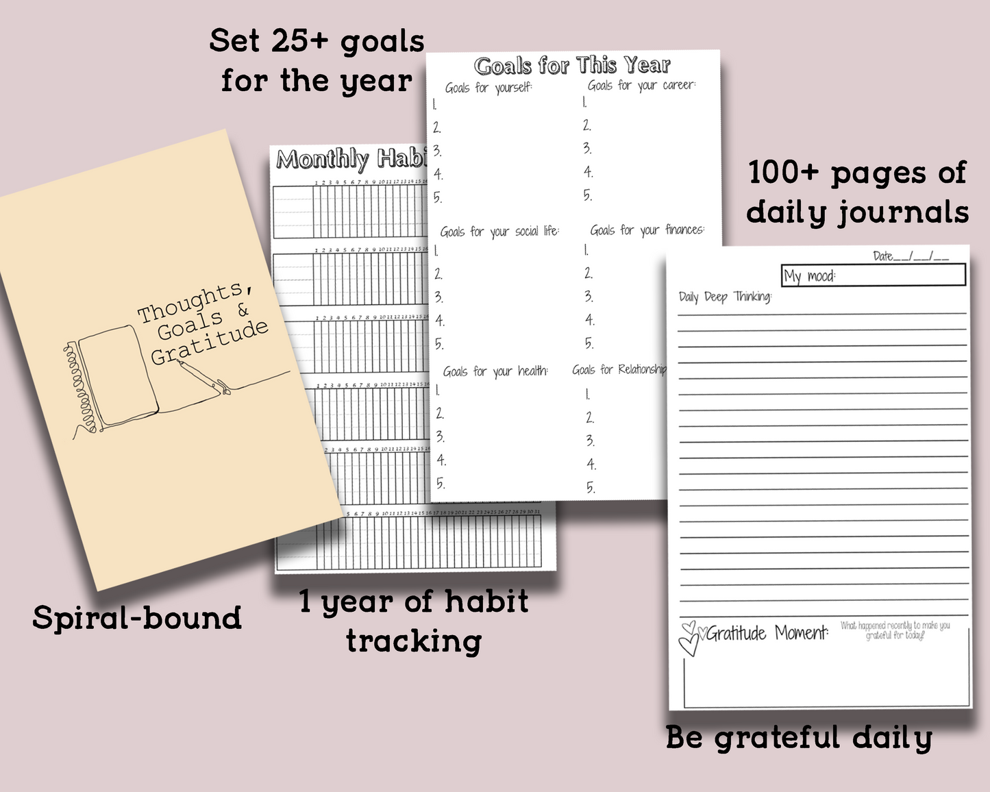 Thoughts, Goals & Gratitude: An Intentional Personal Growth Journal