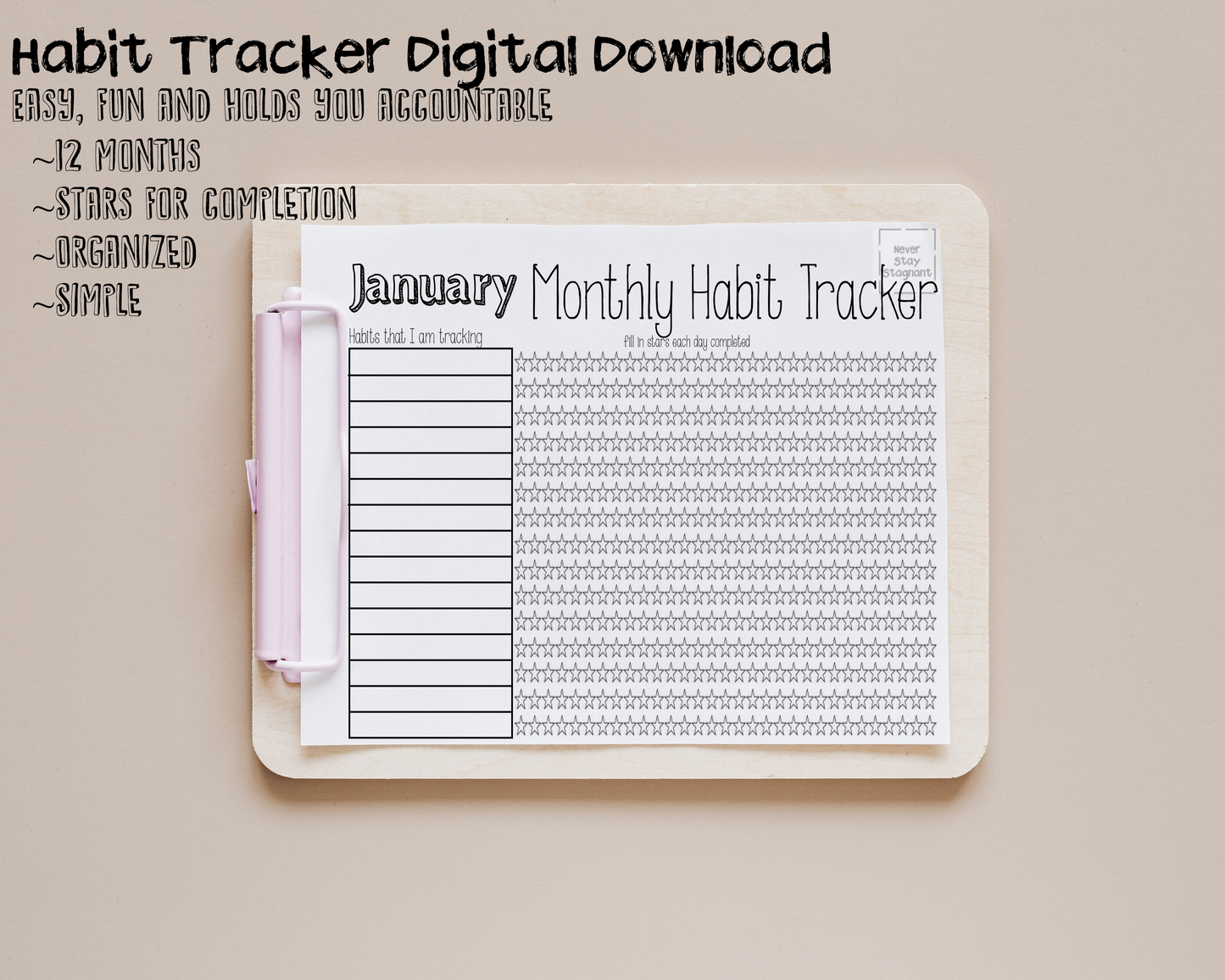 Habit Tracker (12 Month and Weekly) Digital Download